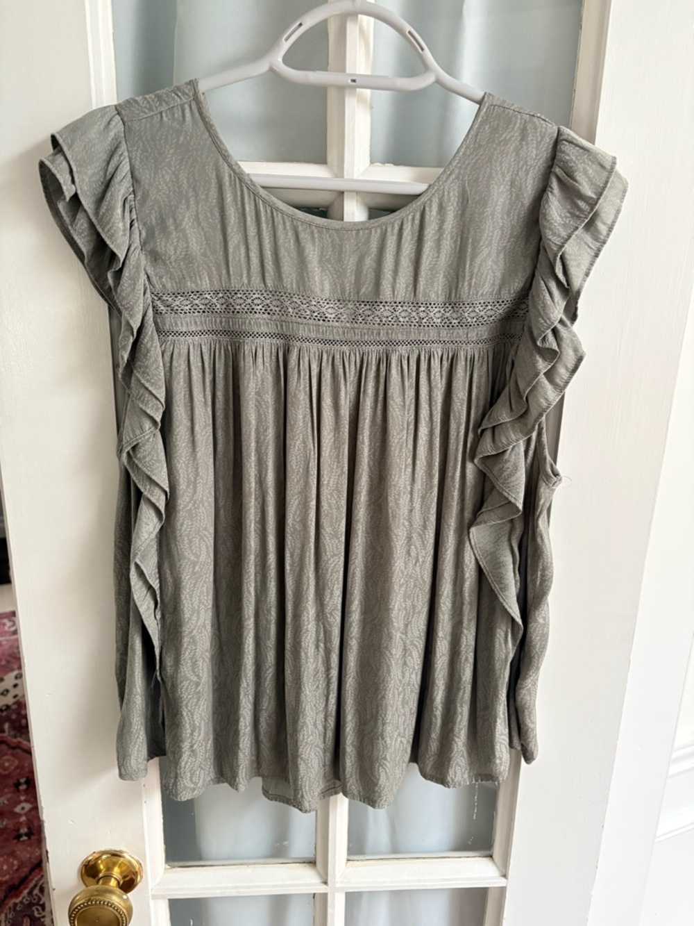Gentle Fawn Sage Green Lace-Yoke Ruffle Blouse